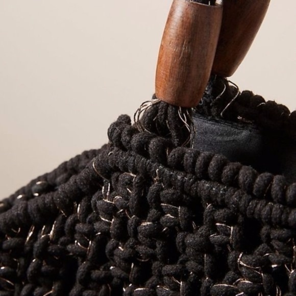 Anthropologie Black Claudine Macrame Tote Bag - Picture 5 of 5